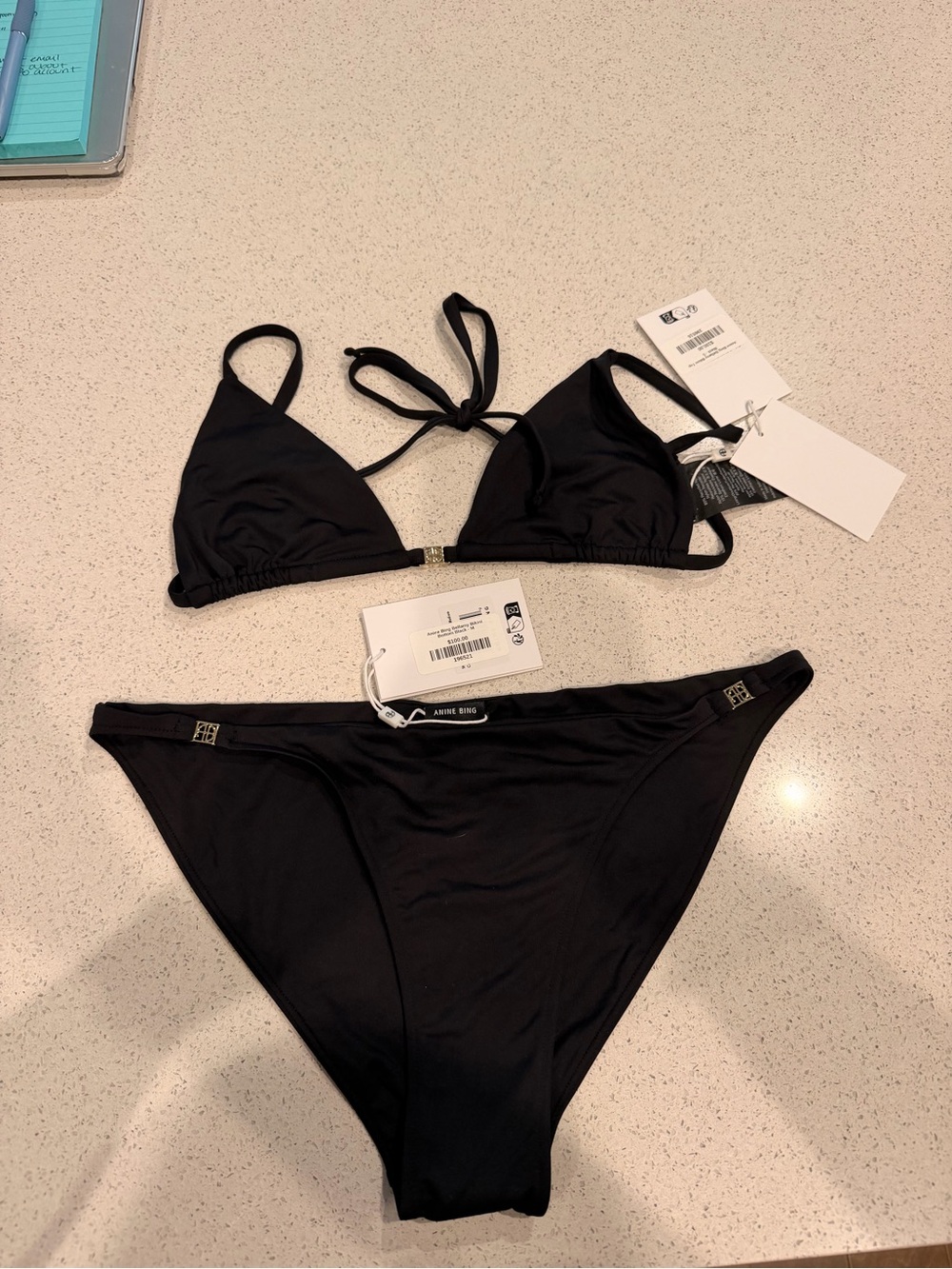 Anine Bing Black Triangle Tie Bikini Set